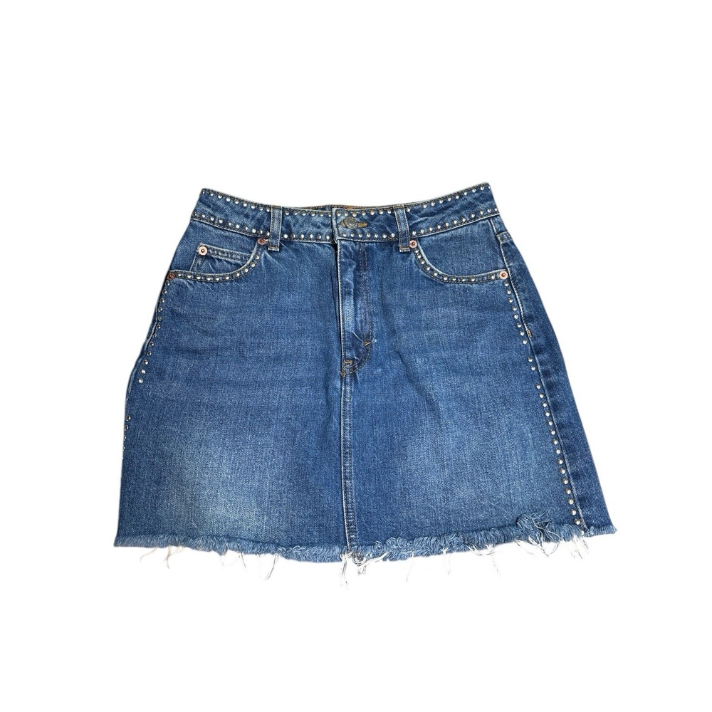 TOPSHOP MOTO Womens Mini Studded Denim Skirt Size 6 Y2K - Picture 7 of 7